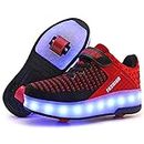 Ufatansy LED Shoes USB Charging Flashing Sneakers Light Up Roller Shoes Skates Sneakers with Wheels Kids Girls Boys(1 M US =CN32, Double Wheel, Red) New