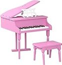 HONEY JOY Classical Kids Piano, 30-Key Mini Grand Piano with Music Stand and Bench, Wooden Musical Instrument Toy w/Lid & Music Rack, Gift for Boys Girls Ages 3+ (3 Straight Leg-Pink)