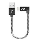 Amazer Tec Lightning Cable, iPhone Charger Cable [Apple MFi Certified] 90 Degree Nylon Braided USB Cable for iPhone, iPad, iPod, DJI Mavic 0.65ft/0.2m Space Grey