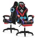 Gaming Chair with Speakers and LED Lights Ergonomic Computer Chair with Massage and Footrest Reclining Video Game Chair for Adults with Adjustable Lumbar Support Red and Black