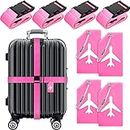 8 Pack Luggage Straps Suitcase Tags Set, Travel Adjustable Suitcase Belt Silicone Luggage Tags with Name ID Card Man Women Travel Accessories (Pink)