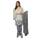 Miss Ethnik Women's White Faux Georgette Semi Stitched Top With Unstitched Santoon Bottom and Nazmin Dupatta Embroidered Straight Kurta Dress Material (Pakistani Salwar Suit)