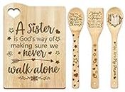 cocomong Mothers Day Sisters Gifts, Gifts for Sister from Sister, Sisters Birthday Gifts from Sisters - Sister Cutting Boards Gift with Utensil Set - Unique Bamboo Cutting Board Present for Sister