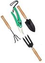 DeoDap 4Pcs Gardening Tools Kit for Home | (Pruning Shear Cutter, Hand Cultivator, Big Trowel, Garden Fork | Tool Set with Durable and Sturdy Wooden Handle | Rust-Free Essential Garden Hand Tool Kit