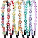6 PCS Floral Headbands for Women Girls, Multicolor Daisy Hair Band Hoop with Adjustable Elastic Ribbon Sweet Flower Hair Hoop Fashion Hair Accessories