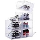 Attelite Drop Front Plastic Shoe Box with Clear Door,Set of 6,Stackable,For Display Sneakers,Easy Assembly,Fit up to US Size 12(13.4”x 10.6”x 7.4”)