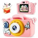 Bistfy Macchina Fotografica Bambini 40MP e 1080P HD Digitale Videocamera Obiettivo Doppio Selfie Fotocamera per Bambini 3-12 Anni Ragazzi e Ragazze, Schermo IPS con 32GB SD Scheda(Astronauti rosa)