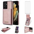 Asuwish Phone Case for Samsung Galaxy S21 Ultra 5G Wallet Cell Cover with Tempered Glass Screen Protector and RFID Slim Credit Card Holder Slot Stand S21ultra 21S S 21 21ultra G5 Women Men Rosegold