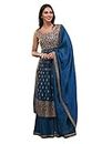 Sashay Boutique Women's Art Silk Embroidered Kurta Sharara with Dupatta Set (Medium, Blue)