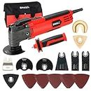 SHALL Oscillating Tool, 500W Oscillating Multitool Kit with 5° Oscillation Angle, Quick Change & Kickback Protection, 6 Variable Speeds, Auxiliary Handle, 34Pcs Saw Accessories and Carry Bag Included