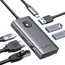 ORICO Station d'accueil, 6 en 1 USB C Docking Station avec HDMI 4K + PD100W + 3 x USB3.0+Ethernet, Adaptateur multiport USB Hub pour MacBook/Dell/HP/Surface/Lenovo, Gris