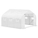 Outsunny Walk-In Polytunnel Greenhouse Warm House Garden Tunnel Shelter Plant Shed with Door and Windows, Galvanised Steel Frame, 4.5 x 3 x 2m, White