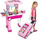 Toys N Smile Plastic Kitchen Set Toy Set for Kids, Cooking Pretend Play Role Play Toy Set for Girls & Boys 3+ Years with Carry case Suitcase Trolley (Multi Colour)