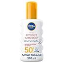 NIVEA SUN Spray solaire Sensitive protection immédiate FPS 50+ (1x200 ml), protection solaire adaptée aux peaux sensibles, écran solaire texture légère & non grasse