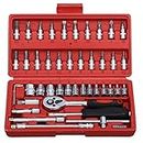 Exotic Arcade 46 in 1 Pcs Tool Kit & Screwdriver & 1/4'' Square Drive Metric Socket Set Extension Bar and Adapter for Bike, Car Repairs Multipurpose Combination Tool Case, Precision Socket Set (46-Pieces, Red, 24.00 x 13.00 x 4.50 cm)