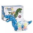 D ETERNAL 360 Degree Rotating Musical Gear Dinosaur with Light, Music & Sound Activity Play Toy with Bump and Go Functions