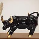 ARADH Resin Bull Sculpture Ornament Abstract Animal Figurines Room Desk Decor Home Decoration (Black),12 inches in Length (Black)