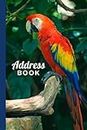 Address Book: Hardcover / Red Parrot Photo - Tropical Bird Lover Theme / Track Names - Telephone Numbers - Emails in Small 6x9 Notebook Organizer / ... Kids - Teen - Adult -Senior Citizen Gift