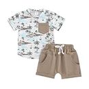 Qsurluck Säugling Baby Boy Outfit 2Pcs Sommer Kleidung Nette Plaid Print Kurzarm T Shirt Neugeborene Baumwolle Weiche Shorts (Coffee, 12-18 Months)