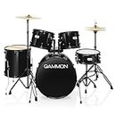 Gammon Percussion Full Size Complete Adult 5-Piece Drum Set with Cymbals, Stands, Stool, and Sticks - Black