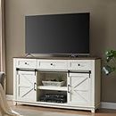 AMERLIFE Farmhouse TV Stand for Televisions up to 65 Inchs, Entertainment Center with Sliding Barn Doors and Storage Drawers, Living Room Furniture with Cabinets, Rustic White