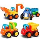 MOONTOY Baby Car Toys for 1 Year Old Push and Go Friction Powered Car Toys Tractor Bulldozer Dumper Cement Mixer Engineering Vehicles Toys for Boys Girls Kids Gift Early Education Toy 12 Month