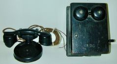 Western Electric Oak Ringer Box Black W/ Desk Set Cradle Phone Kellogg & AE