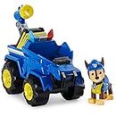 PAW PATROL Dino Rescue Chases Basis Fahrzeug mit Rückzieh-Mechanismus, inklusive Hundefigur und Überraschungs-Dino, Spielzeug für Kinder ab 3 Jahren