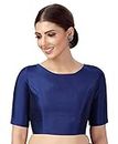 Studio Shringaar Women's Polyester Elbow Length Sleeves Plain Coloured Saree Blouse(Navy Blue, 34)