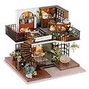 CUTEBEE Dollhouse Miniature with Furniture, DIY Wooden Dollhouse Kit Plus Dust Proof, Creative Room Idea(Forest Tea Shop)