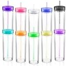 10 Pcs Skinny Tumblers with Lids and Straws, 16 oz Double Wall Clear Acrylic Tumblers Bulk, Reusable Plastic Cups for Drink Party Birthday Gifts Home School Office, 10 Colors