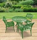 OUTLIVING Cast Aluminium 3 Seater Patio Seating Chair and Table Set for Balcony Outdoor Furniture with 1 Table and 3 Chair Set for Garden (Green)
