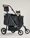 Zoosky Medium Folding Pet Stroller, Up to 66lbs Dog Folding Stroller, Adjustable Handle, 180˚ Convertible Canopy, 4 Wheels Dog/Cat Puppy Stroller for Medium/Large Pet, Waterproof Pad