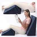 Bed Wedge Pillow – 2 Separate Memory Foam Incline Cushions, System for Legs, Knees and Back Support Pillow | Acid Reflux, Anti Snoring, Heartburn, Reading – Machine Washable, Navy