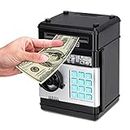 Renvdsa Cartoon Electronic ATM Password Piggy Bank Cash Coin Can Auto Scroll Paper Money Saving Box Gift for Kids (Black)