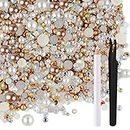 ASTARON 50g Mix Flatback Rhinestones Half Pearls for Crafts Mixed Size 3mm-10mm Flat Back Rhinestones for Crafts Flatback Pearls for DIY Tumblers Mugs Nail Art Shoes Clothes (Champagne Gold Series)