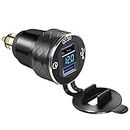 Aluminum Alloy Quick Charge 3.0 Dual Motorcycle USB Charger for BMW Motorcycle Charger for Triumph Tiger Ducati Cigarette Lighter Voltmeter QC3.0 DIN Socket to USB Adapter (black)
