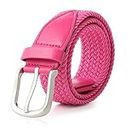 Monopa Kids Elastic Braided Belt - Pin Buckle Stretch Golf Baseball Belts for Boys and Girls Aged 4-12 Years (Hot Pink)