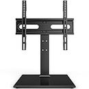 Universal TV Stand - Table Top TV Stand for 27-55 inch LCD LED TVs - 9 Level Height Adjustable TV Base Stand with Tempered Glass Base & Wire Management, VESA 400x400mm