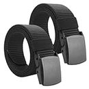 SamHeng 2 Pcs Nylon Belts for Men, Universal Outdoor Canvas Military Tactical Belts with Plastic Buckle, Metal Free Adjustable Work Belts for Quick Passage Through Airport Security (Black, 130cm)