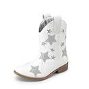 DREAM PAIRS Kids Girls Cowgirl Cowboy Western Mid Calf Star Boots Sdbo2404K White Size 12 Little Kid
