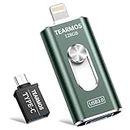 TEARMOS 128GB Flash Drive for iPhone Photo Stick USB Memory Stick Thumb Drives, High Speed USB Stick External Storage for iPhone/iPad/Android/PC (Light Green)