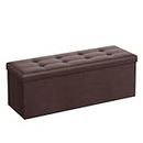 SONGMICS 43 Inches Folding Storage Ottoman Bench, Storage Chest, Footrest, Padded Seat, Brown ULSF703