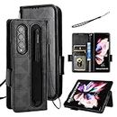 REKALRO for Galaxy Z Fold 4 Wallet Case with S Pen Holder, PU Leather Kickstand Magnetic Phone Case with Card Holders, Flip Folio Kickstand Cover Case Compatible with Samsung Galaxy Z Fold 4 (Black)