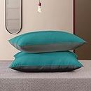 Cloth Fusion Microfiber Bed Pillow Set of 2 Soft Pillows for Sleeping (17x27 Inches, Teal-Grey)