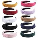 Fishinsea 10 Pack Knotted Wide Headbands for Women Girls Cute Fashion Head Wrap in Solid Color Non-slip Hair Accessories for Daily Festival Gifts