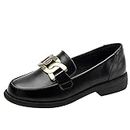 Loafer für Damen Pumps mit niedrigem Absatz Blockabsatz Schuluniform Schuhe Mary Janes Lolita Schuhe,Schwarz,38 EU