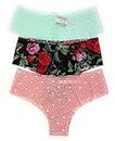 Victoria's Secret Pink Cheekster Panty Set of 3, No Show Lace Mint / Black Floral / Pink Dot, Small