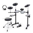 Vangoa Electronic Drum Set with Silicone Drum Pads, Electric Drum Set for Kids Adults Beginner with 150 Sounds, Drum Set With 4 Quiet Electric Drum Pads, 2 Pedals, Drum Throne, Drumsticks, Headphone
