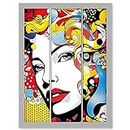 Teen Girl Comic Book Style Vibrant Patterns Abstract Triptych Portrait Bedroom Artwork Framed Wall Art Print A4